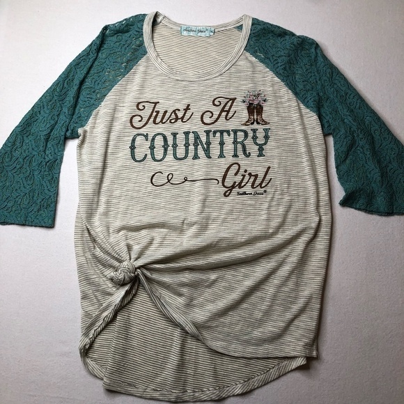 Southern Grace Womens XL Graphic Country Girl Turquoise Lace LS Sleeve - Picture 3 of 12